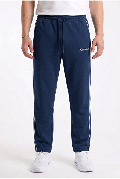 ELAFRO Men's Dark Blue Straight-Leg Comfortable Fit Combed Cotton Side-Piping...