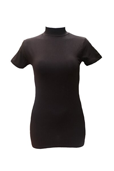 BENALİ Women's Modal Short Sleeve Turtleneck Brown Body