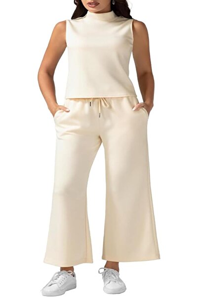 Arabest 2 Piece Women's Summer Outfit,Mock Neck Tank Top,Cropped Wide Leg Pan...