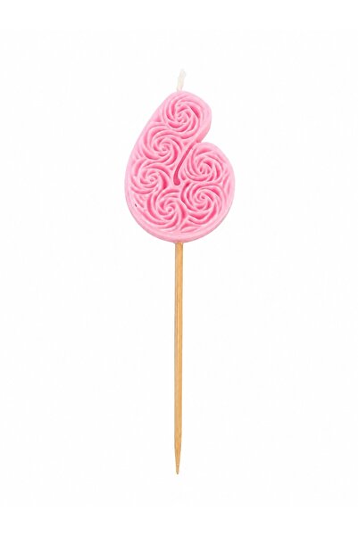 OEM Cake candle, Pink, Handmade, Elegant model, with stick, 13 cm, Number 6