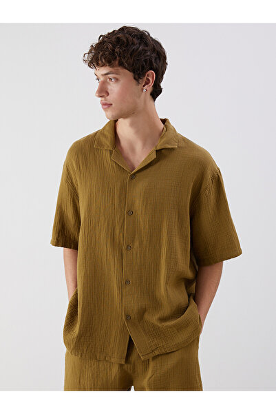LC Waikiki Peak New Season Resort Collar Short Sleeve Muslin Men's Shirt