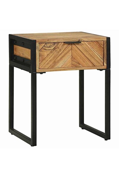 vidaxl Noptieră Maro 40 x 35 x 50 cm Lemn masiv de acacia și metal