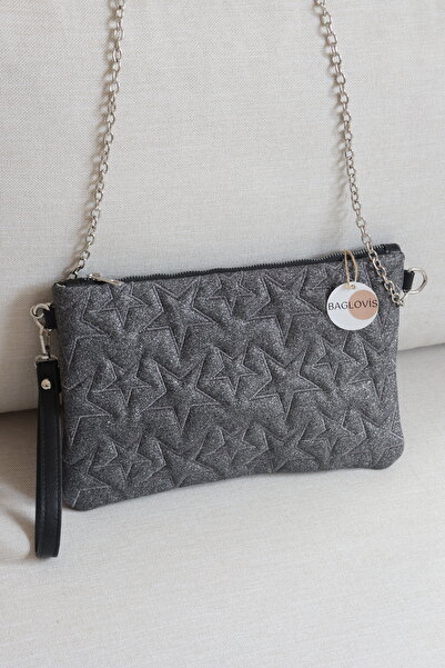 BAGLOVİS Motif Embroidered Portfolio Bag with Rope Strap Evening Dress Clutch...