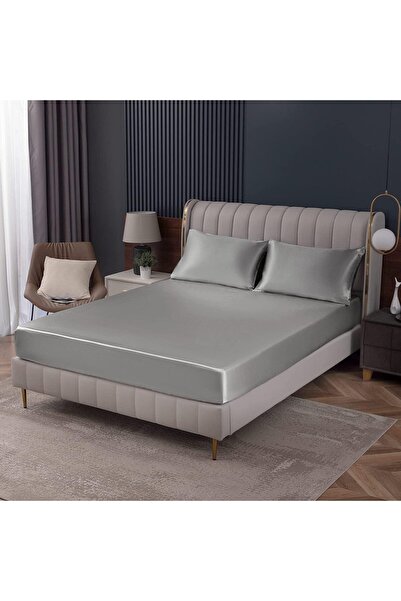 Arabest Twin XL Light Grey Satin Fitted Sheet,Deep Pocket Luxury Ultra Soft B...