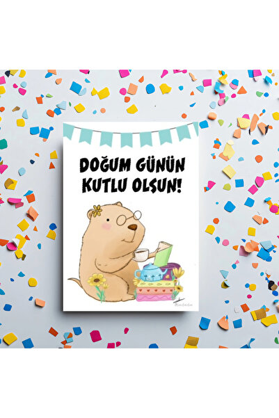 Fatofotofan Capybara çizimli Doğum Günü Tebrik Kartı