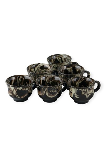 OEM Set of 6 clay mugs for tuica, 25 ml, black, glazed, traditional and rustic