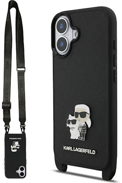 Karl Lagerfeld Δερμάτινη Θήκη Πλάτης Saffiano με Λουράκι Μαύρο (iPhone 17) Κω...