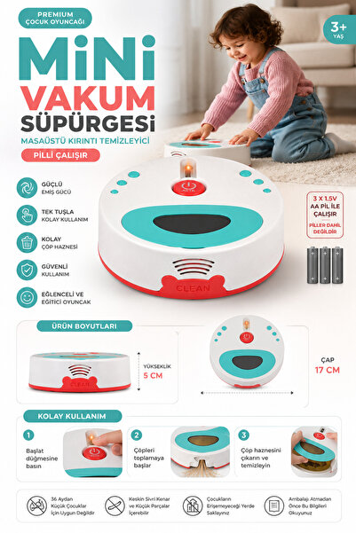 Gokidy Oyuncak Robot Süpürge Mini Vakum Süpürgesi Pilli Masaüstü Kırıntı Temi...