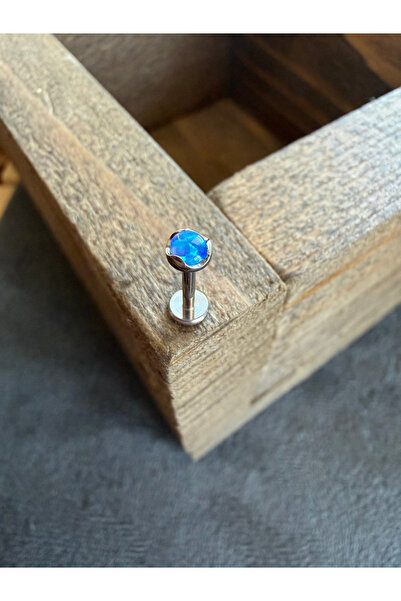Rupen Kraft Gerçek G23 Titanium Mavi Opal Taşlı Titanyum Labret Piercincng 7 mm