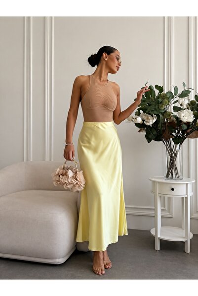 Elia Swimwear Elisia Yellow Satin Midi Skirt