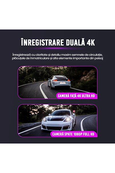 TCN Camera Auto DVR , Camera de bord ultracompacta, FULL HD 4K, 2160P, Inregistrare in bucla, Vedere nocturna, G-Sensor, Instructiuni vocale, Unghi filmare 170°,