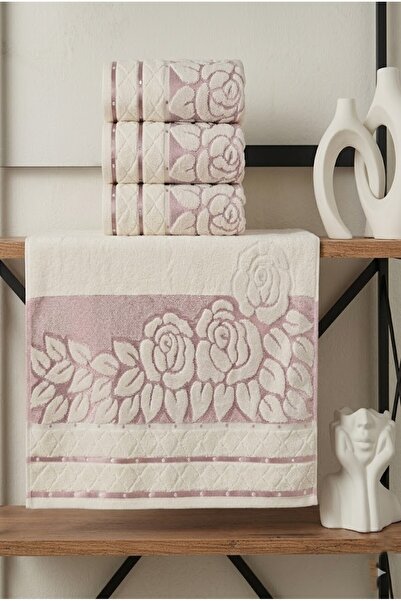 Valmia Home Set de 3 prosoape de mână și față din catifea cu model trandafir,...