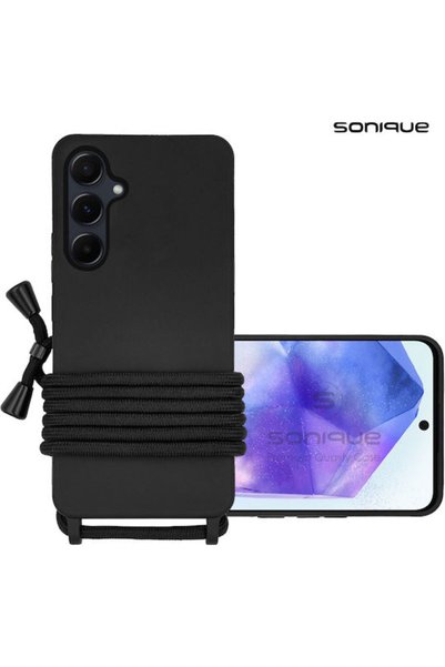 Other Sonique Back Cover Silicone 0.5mm with Strap Black (Galaxy A55)