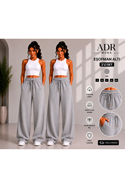 ADR MODA 2-Piece Wide Leg Sweatpants Gray Daily Use Loose Fit