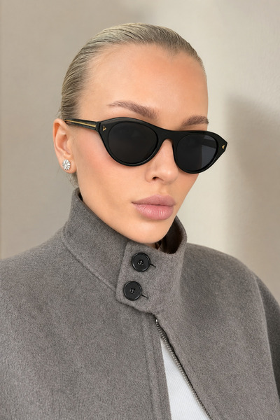 CLAREX Pravia Unisex Black Sunglasses Cat Eye Smoked Glass Gold Detailed Vint...