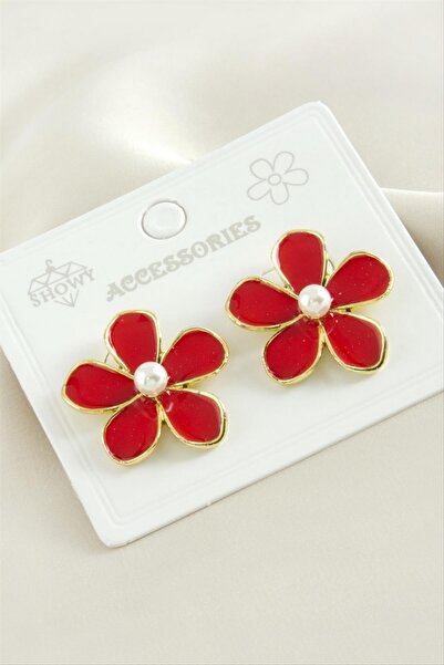 ZERO LAND Gldisptm Flower Pearl Enamel Earrings - (170337) Silver Color