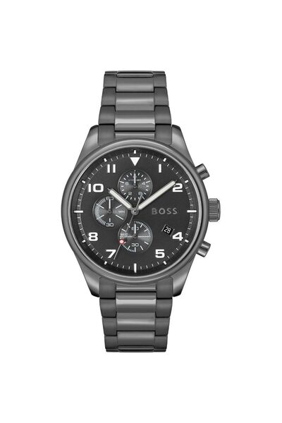 Hugo Boss View Ρολόι Χρονογράφος Μπαταρίας με Μεταλλικό Μπρασελέ σε Μαύρο χρώ...