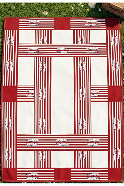 Kuki Concept Kırımızı Balık--150x220 cm bordo beyaz balık desen dijital baskı...