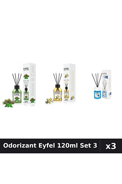 Eyfel Top Bottom Set of 3 Room Air Fresheners with Sticks 120ml - Pine Mint, ...