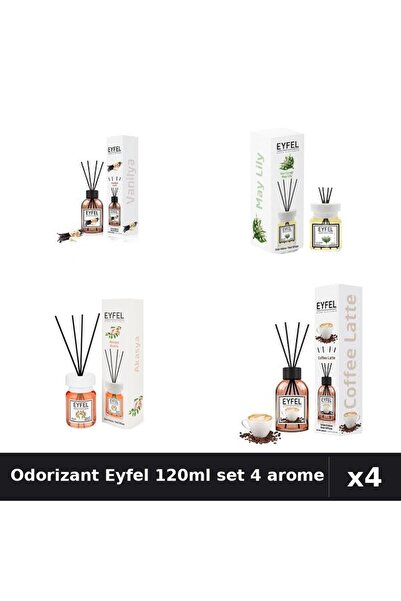 Eyfel Set 4 Odorizant Cameră cu Betișoare 120ml - Vanilie, Lacramioare, Acaci...