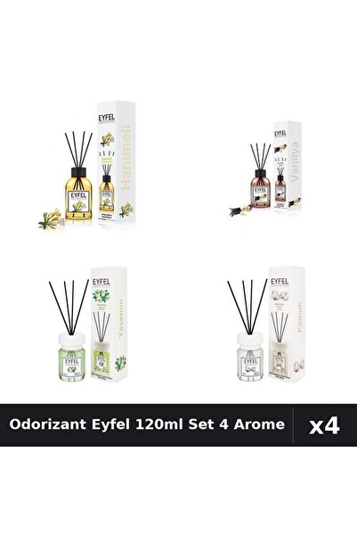 Eyfel Set 4 Odorizant Cameră cu Betișoare 120ml - Bumbac, Iasomie, Vanilie, M...