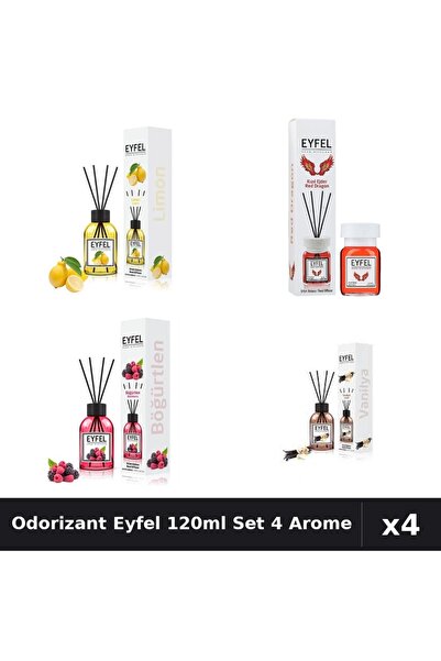 Eyfel Set 4 Odorizante Camera cu Betisoare 120ml - Lamaie, Red Dragon, Fructe...