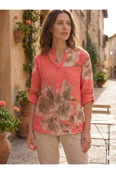 AYASOFYA OTANTIK Women's Italian Three-Button Collar Floral Pattern Pocketed ...