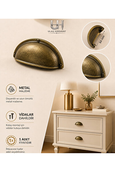 Ulaş Hırdavat Metal Çanak Kulp Tas Midye Kulbu Modern Retro Rustik Dolap Çekm...