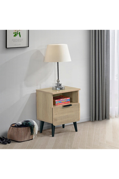 Home Box Movo Lasero 1-Drawer Nightstand with Open Shelf Storage