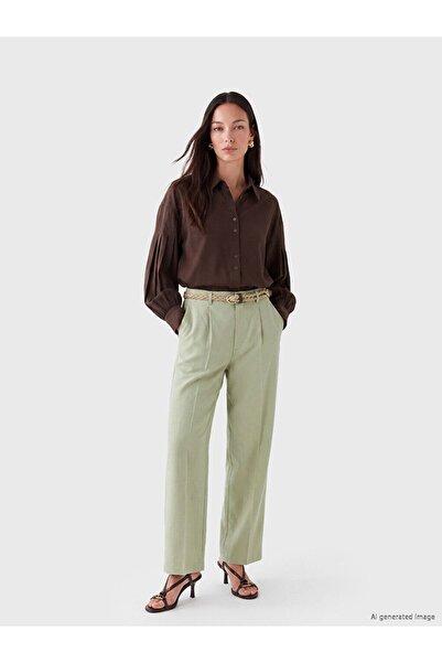 LC Waikiki Lcw Vision Khaki Belted Carrot Cut Pleated Women's Trousers