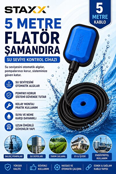 STAXX POWER 5 Metre Flatör Şamandıra Su Seviye Kontrol Cihazı Dalgıç Pompa ve...