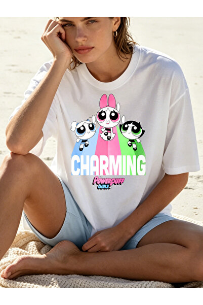 Fleck Womens T Shirts Powerpuff Girls Charming Cartoon Print Casual Summer Style