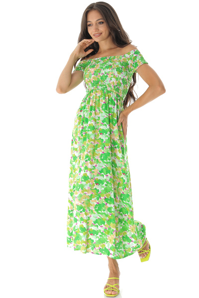 ROHBOUTIQUE Rochie maxi tip coloană Bardot imprimată, verde - DR4591