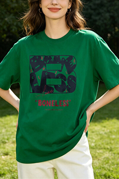 Fleck تي شيرت نسائي بطباعة جرافيك Yes Boneless بتصميم كاجوال كبير الحجم