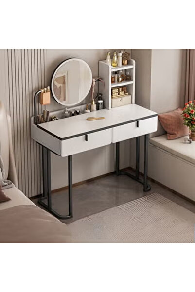 NKX-Trading Modern White Makeup Vanity Dressing Table with Mirror Storage She...