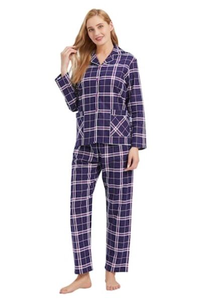 Global Set de pijamale pentru femei, Finet, Bumbac, Carouri mov, Mărimea S IN...