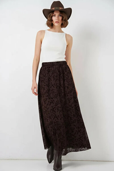 buğrahayalin Women's Patterned Brown Skirt