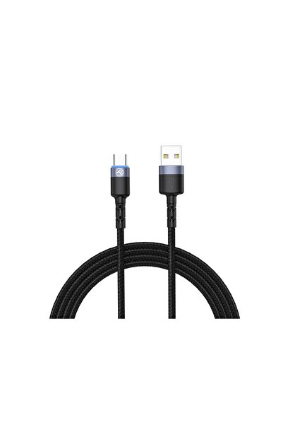 TELLUR USB към Type-C кабел с LED, 2А, найлонов, 2м, черен