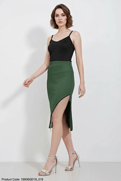 buğrahayalin Women's Chain Detailed Emerald Green Skirt