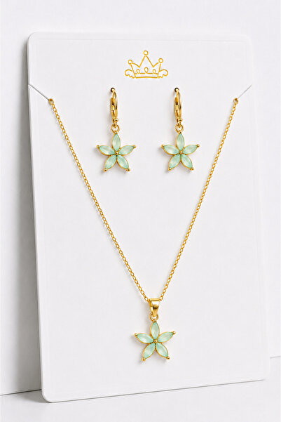 MakeWell Lotus Flower Figured Gold Necklace and Earring Jewelry Set – Women's...