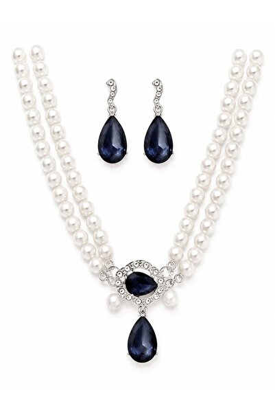 shoppy delight Royal Pearl & Sapphire Jewelry Set