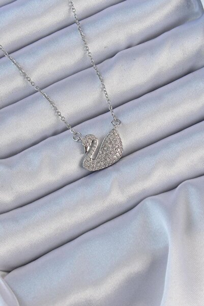 özssa 316L Steel Chain Silver Color Zircon Stone Swan Necklace
