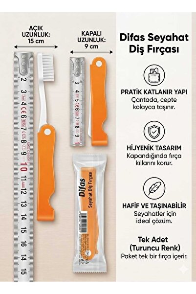 Lider MAGNESİA DİFAŞ KATLANIR SEYEHAT TİPİ DİŞ TEMİZLEME FIRÇASI TURUNCU