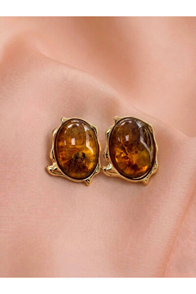 Mazzy Zr Model Coffee Stone Steel Earrings