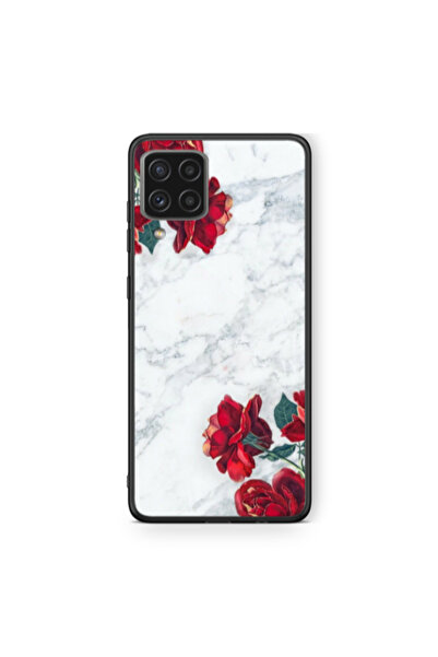 Other Samsung A22 4G Marble and roses Black Glossy Θήκη