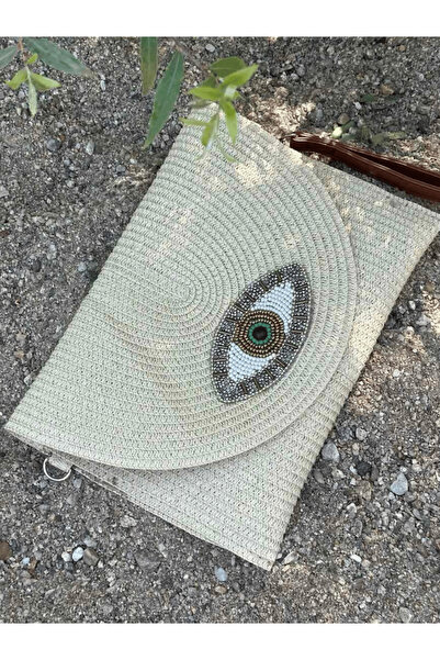 AngelsAccessories Ψάθινο Τσαντάκι με Μοτίβο Μάτι