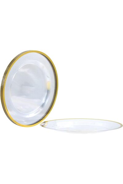 Sunny Your Bright choice Disposable Clear Plastic Plates Premium Gold Rim Fan...