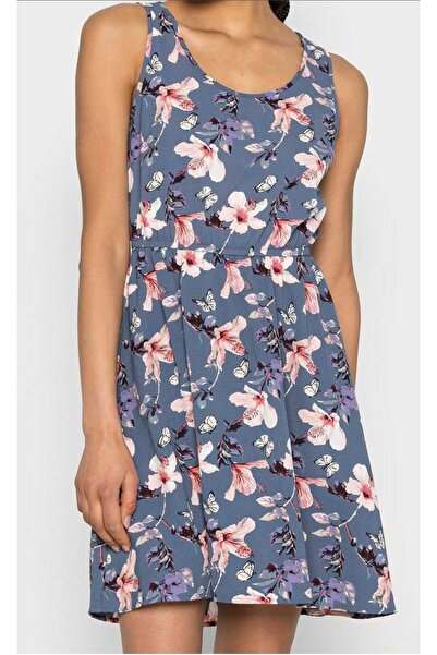 ONLY Summer Dress – Blue Floral Printed , Sleeveless, Stretchy Waist, Casual