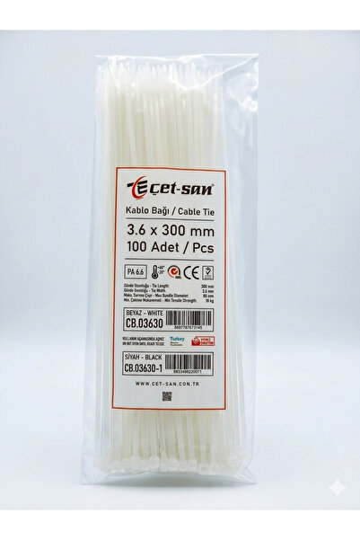 Çetsan Cet-San Kablo Bağı 3.6x300 mm Beyaz 100 Adet Plastik Kelepçe