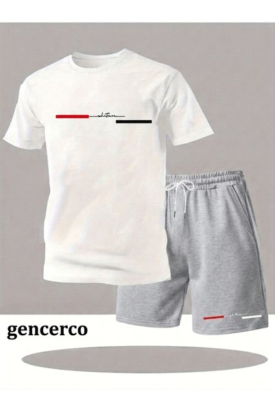 gencerco Set de tricou și pantaloni scurți pentru bărbați, premium, oversize,...